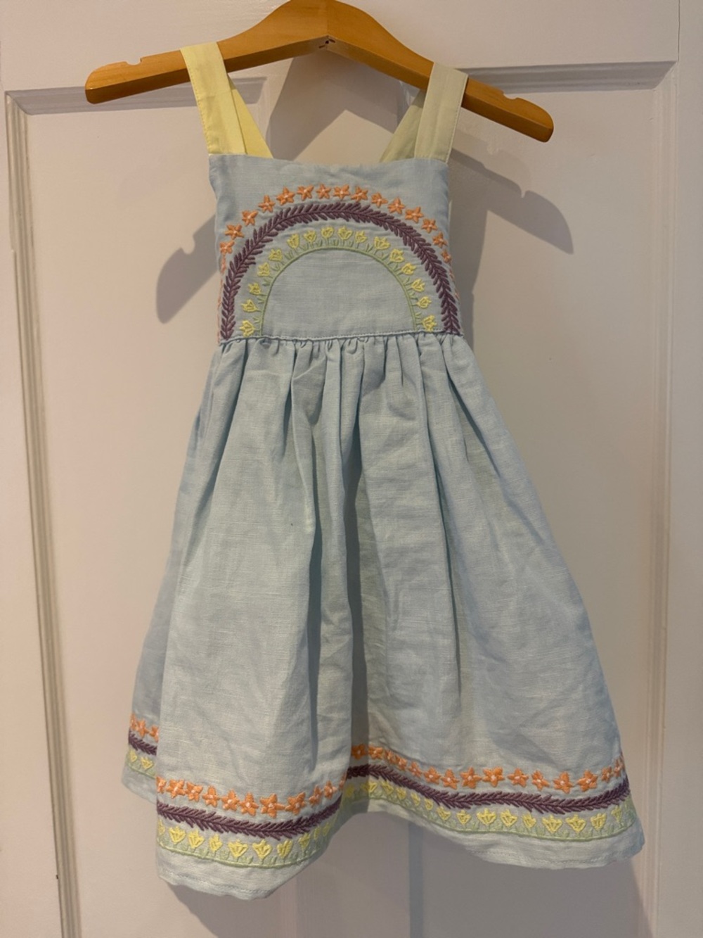 Stella McCartney Kids Light Blue Embroidered Sundress with Yellow Straps